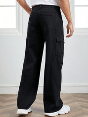 Kotty Men Jean Straight Fit Low-Rise Clean Look Stretchable Cargo Jeans