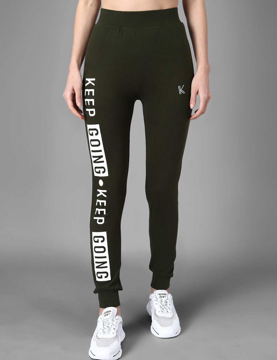 Kotty Women Olive Green & White Printed Joggers