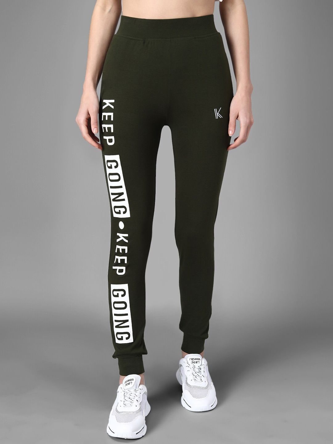 Kotty Women Olive Green & White Printed Joggers