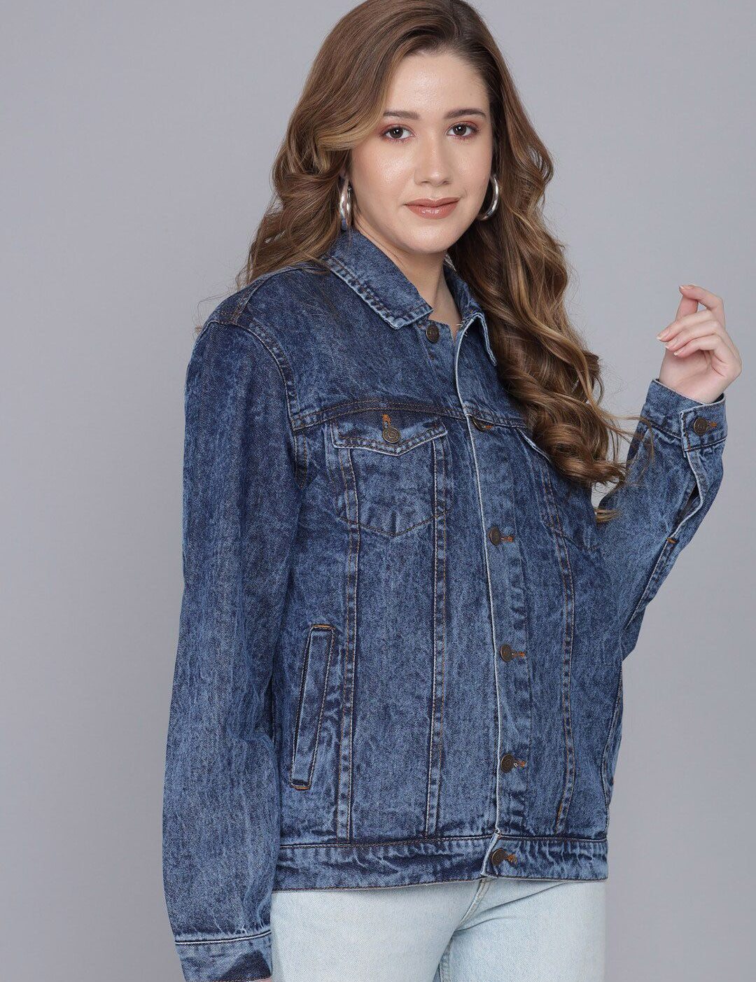 Kotty Women Blue Denim Jacket with Patchwork