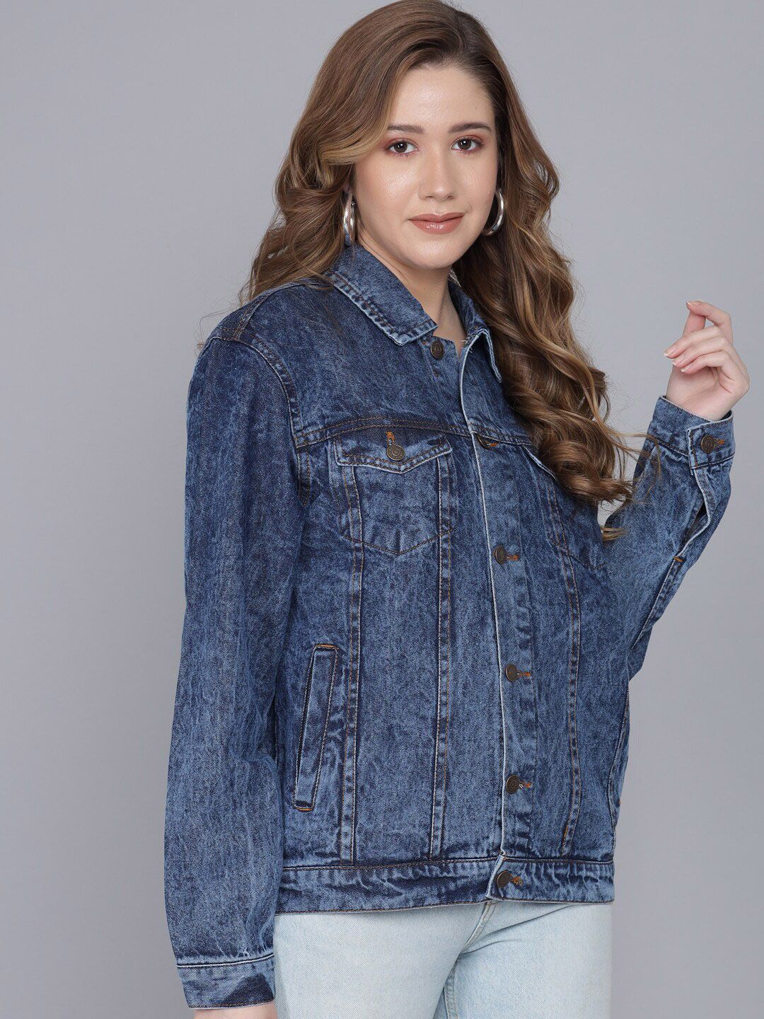 Kotty Women Blue Denim Jacket with Patchwork