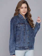 Kotty Women Blue Denim Jacket with Patchwork