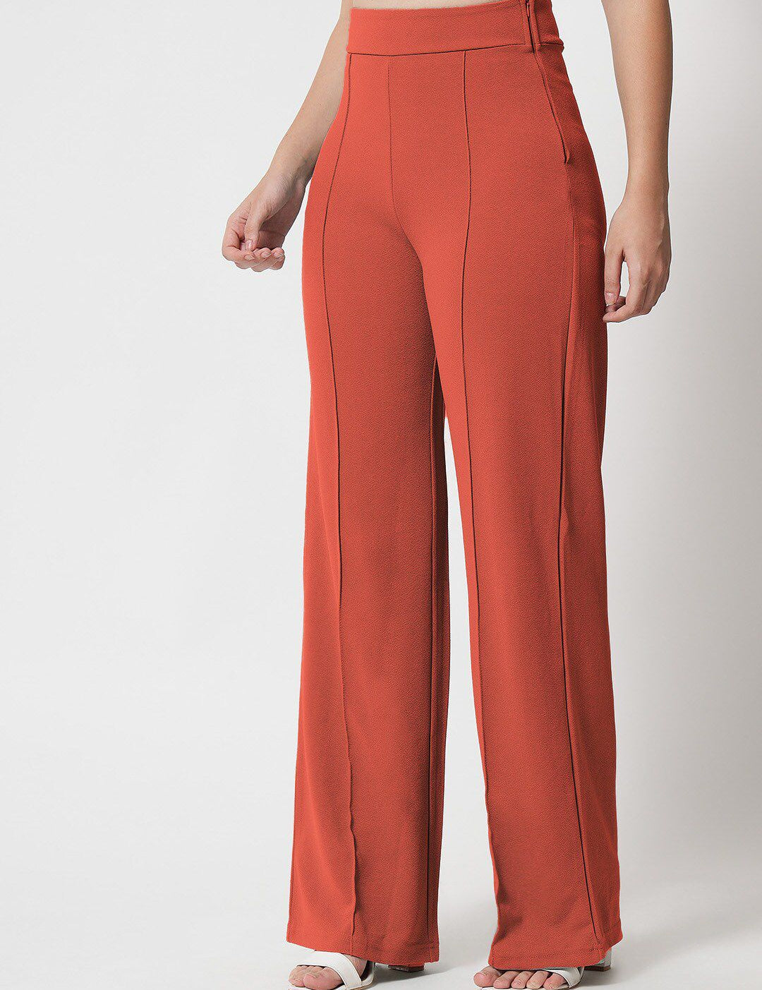 Kotty Women Relaxed Straight Fit High-Rise Easy Wash Parallel Trousers