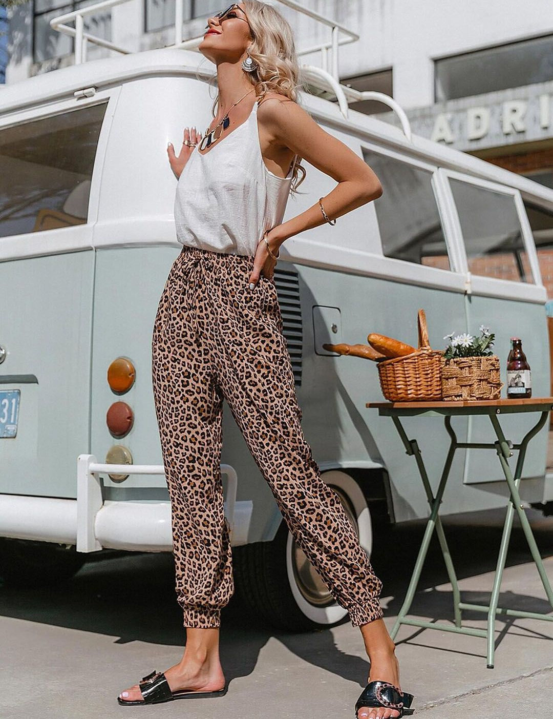 Kotty Women Animal Printed Relaxed Slim Fit High-Rise Easy Wash Trousers