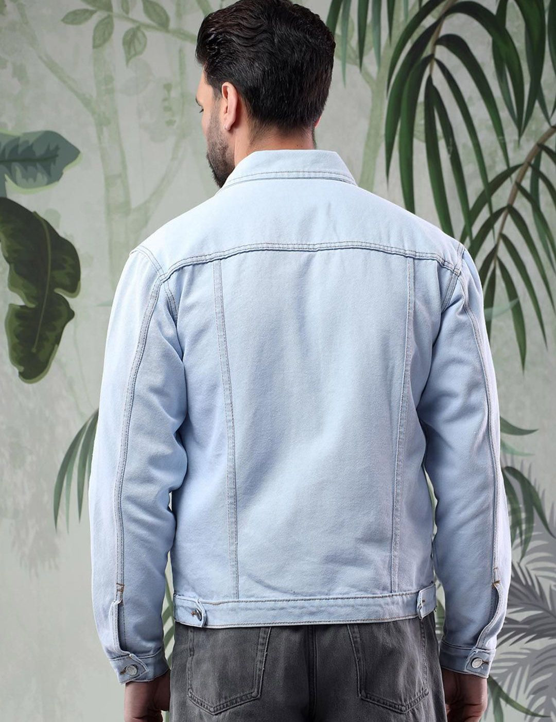 Kotty Men Solid Spread Collar Insulator Pure Cotton Denim Jacket