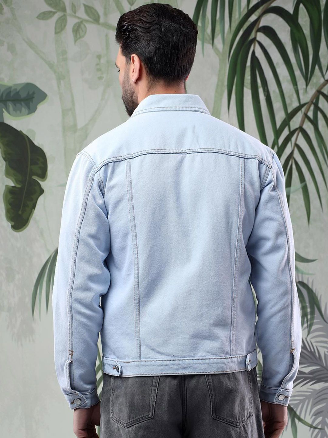 Kotty Men Solid Spread Collar Insulator Pure Cotton Denim Jacket