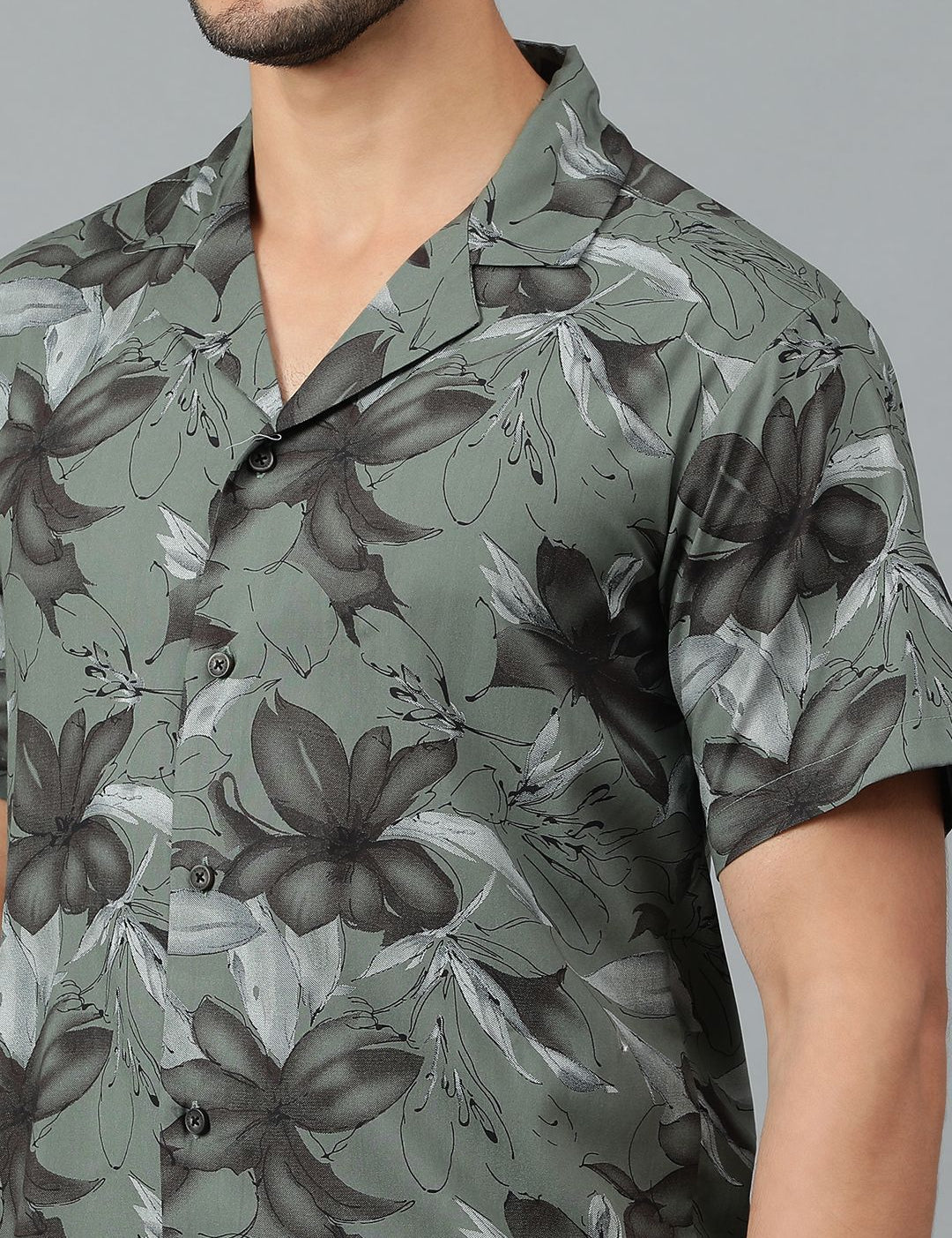 Kotty Men Cuban Collar Floral Printed Casual Shirt