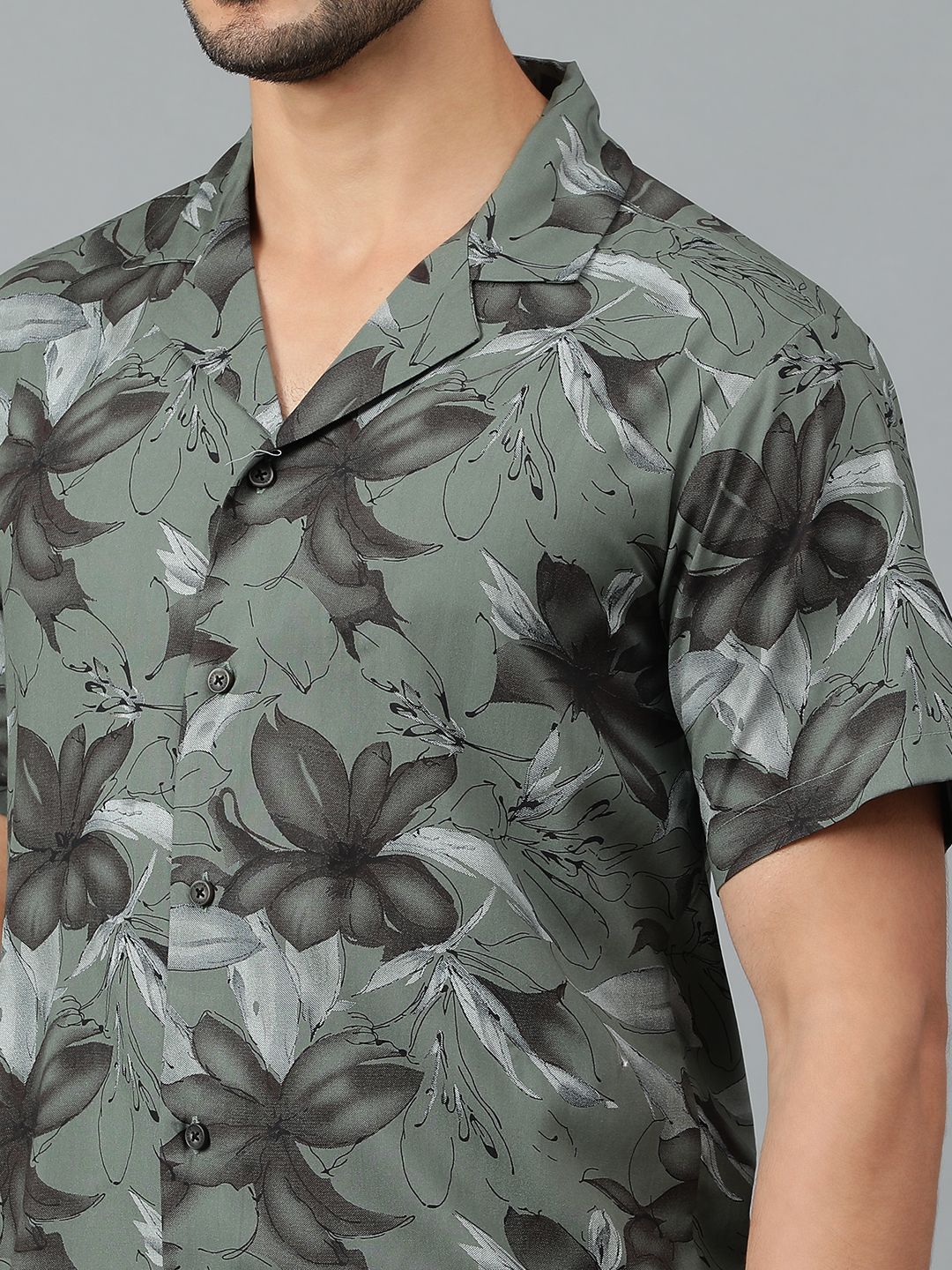 Kotty Men Cuban Collar Floral Printed Casual Shirt