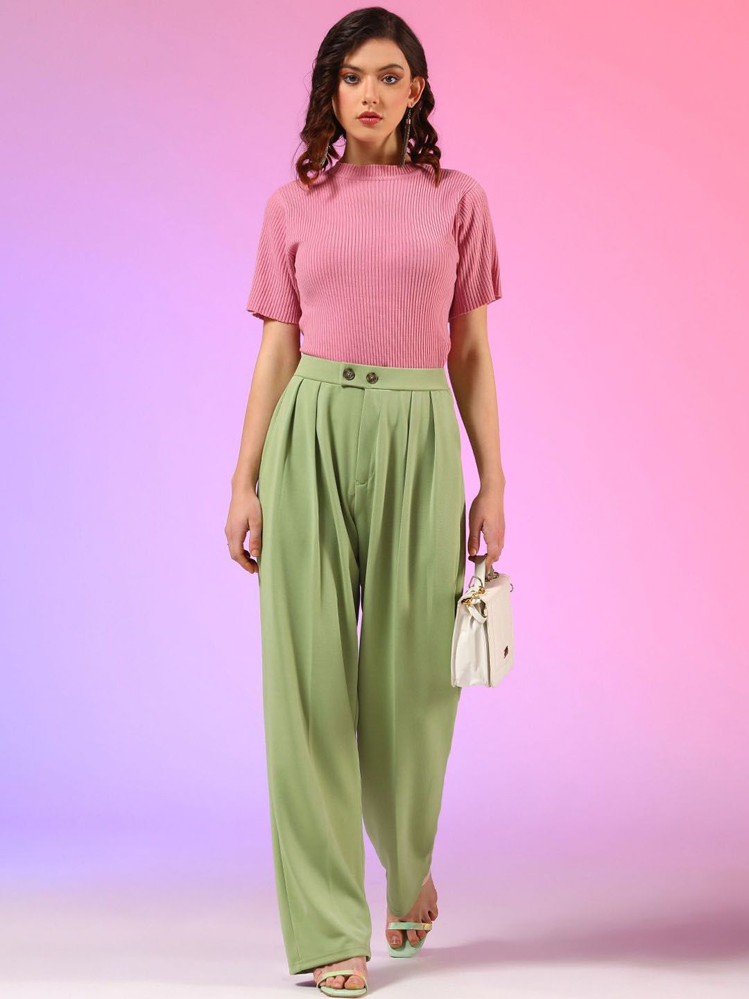 Kotty Women Relaxed Straight Fit Pleated High-Rise Trousers