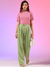 Kotty Women Relaxed Straight Fit Pleated High-Rise Trousers