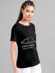 Kotty Women Black Printed Round Neck T-shirt