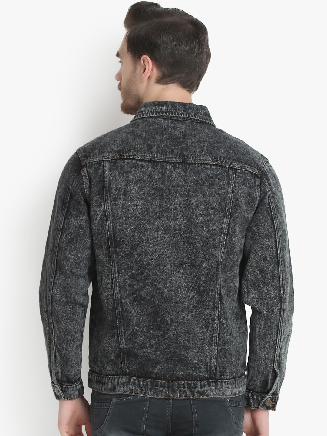 Kotty Men Black Solid Denim Jacket