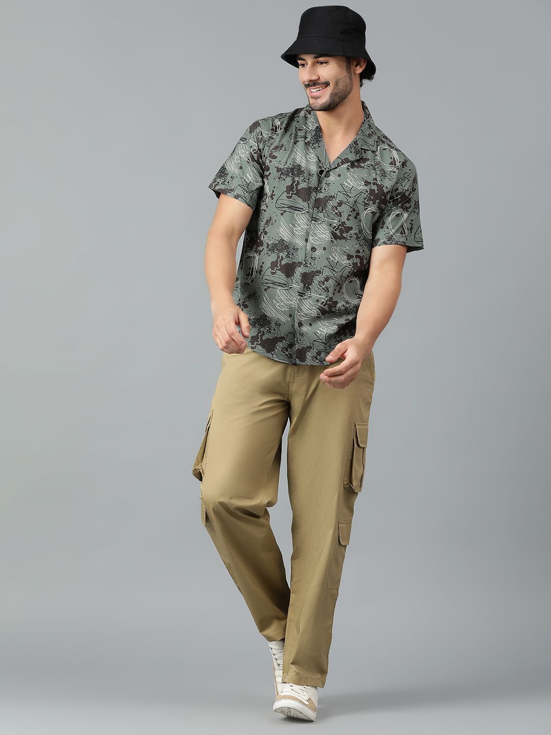 Kotty Men Cuban Collar Abstract Printed Casual Shirt