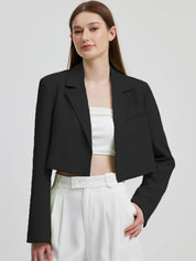 Kotty Black Crop Notched Lapel Collar Regular Fit Blazer