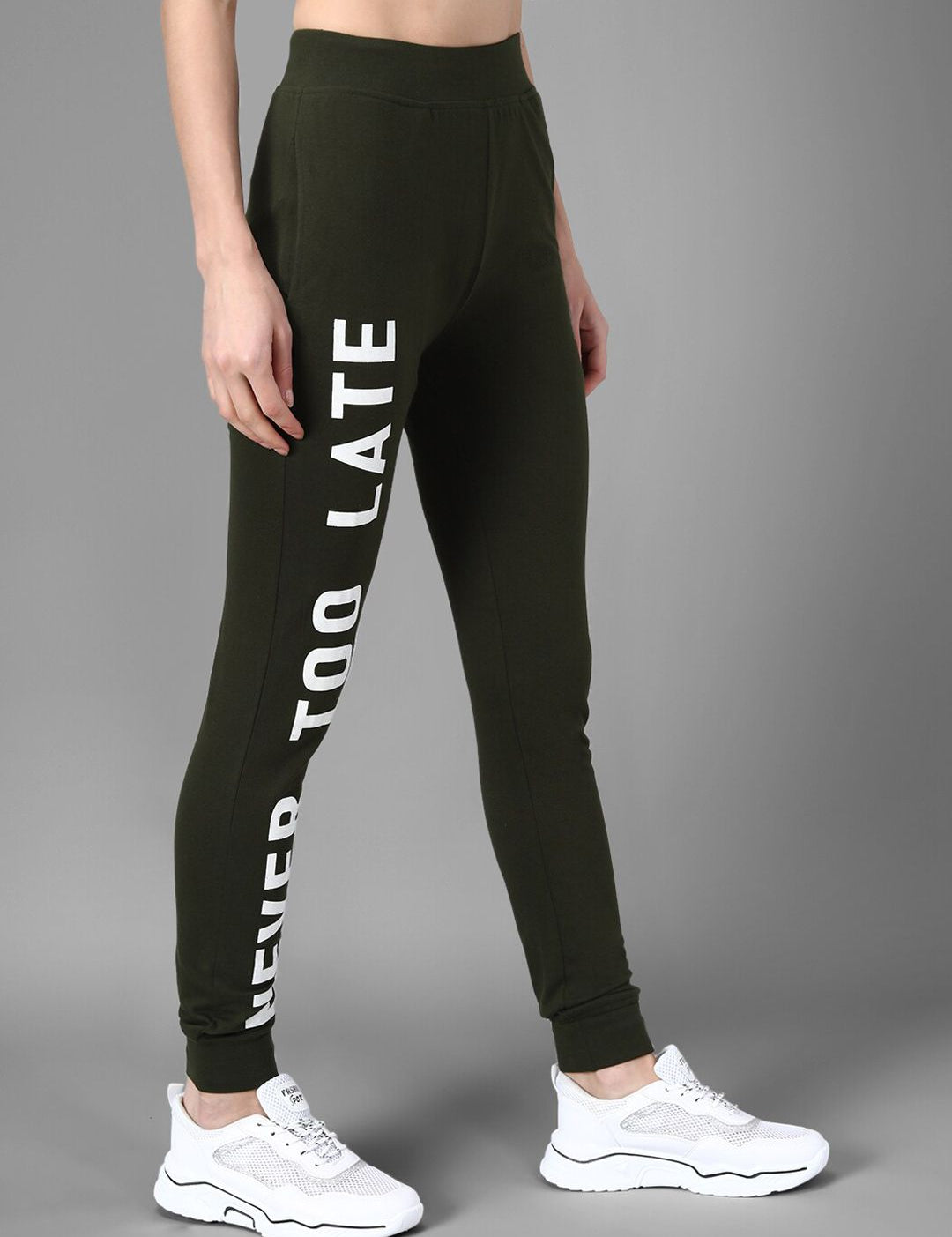 Kotty Women Olive Green & White Printed Joggers