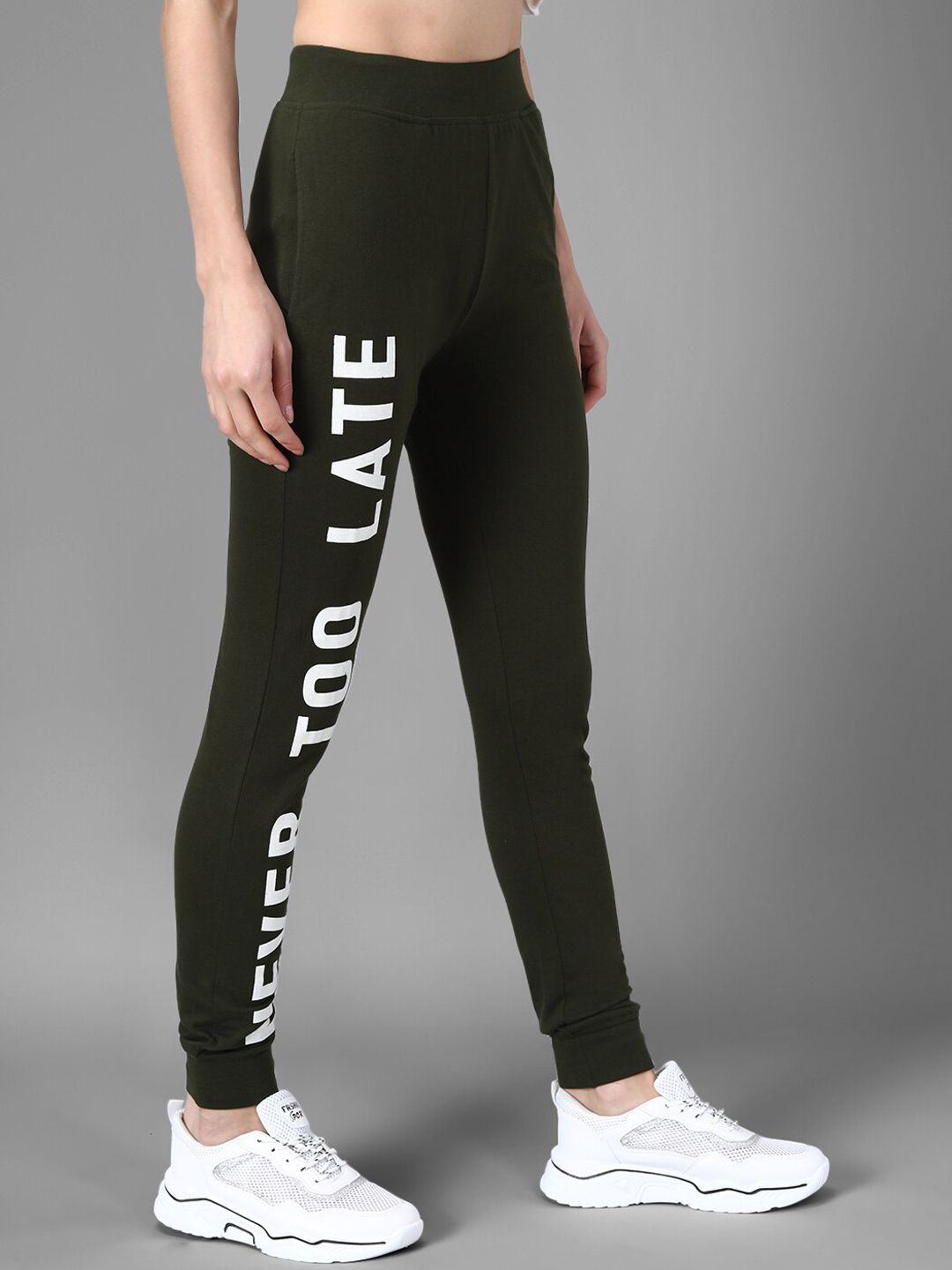 Kotty Women Olive Green & White Printed Joggers