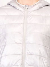 Kotty Women Silver-Coloured Solid Insulator Hooded Puffer Jacket