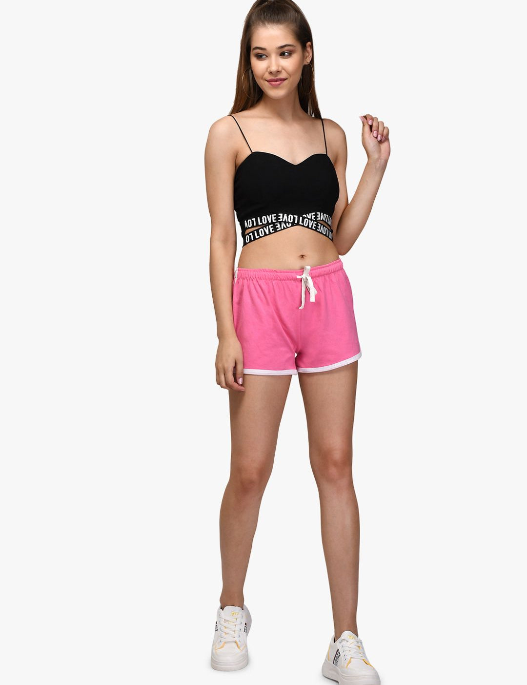 Kotty Women Pink & White Colourblocked Slim Fit Hot Pants