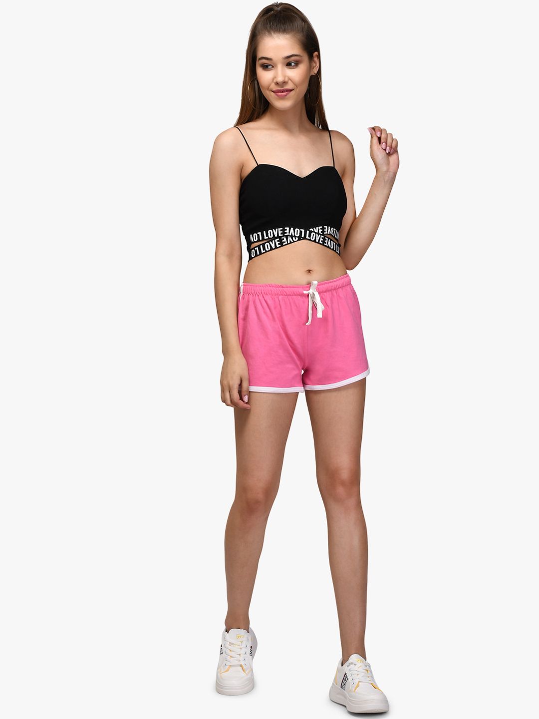 Kotty Women Pink & White Colourblocked Slim Fit Hot Pants