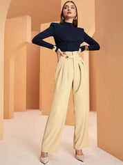 Kotty Women Relaxed Straight Leg Fit High-Rise Easy Wash Pleated Parallel Trousers  