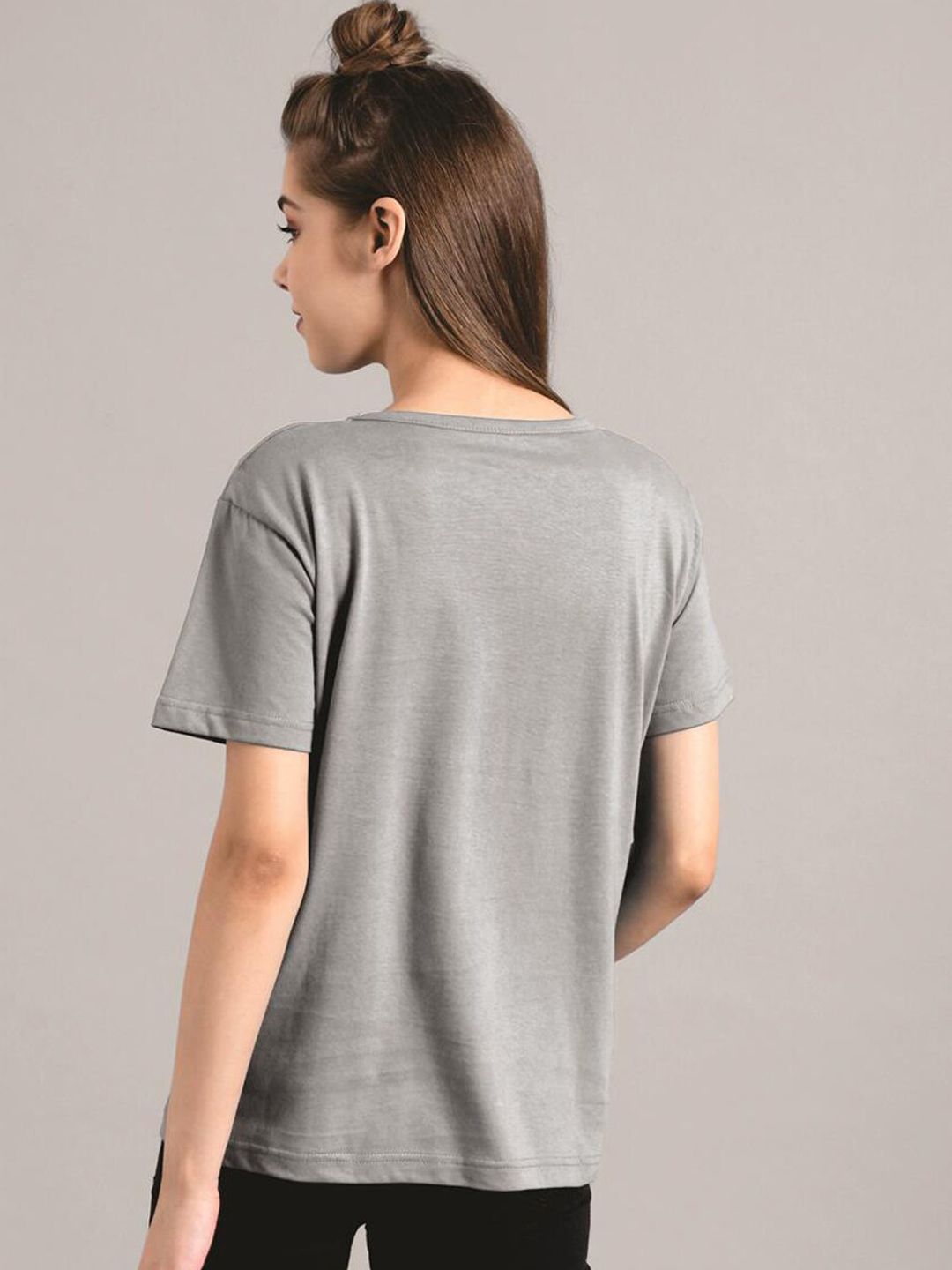 Kotty Women Grey Printed Round Neck T-shirt