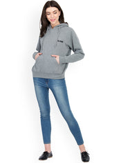 Kotty Women Grey Solid Hooded Sweatshirt