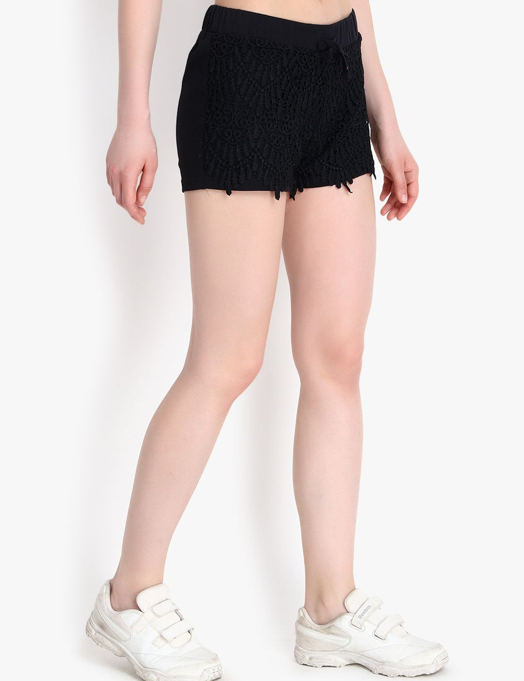 Kotty Women Black Self Design Regular Fit Regular Shorts