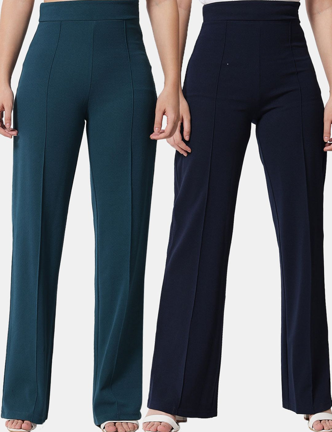 Kotty Women Pack Of 3 Relaxed Straight Leg Fit High-Rise Easy Wash Trousers