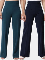 Kotty Women Pack Of 3 Relaxed Straight Leg Fit High-Rise Easy Wash Trousers