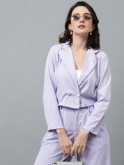 KOTTY BIZwear Purple Notched Lapel Collar Blazer & Mid Rise Trouser