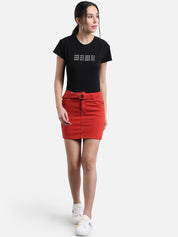 kotty Women Red Solid Mini Denim Straight Skirt