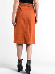 Kotty Women Orange Solid Denim A-Line Skirt