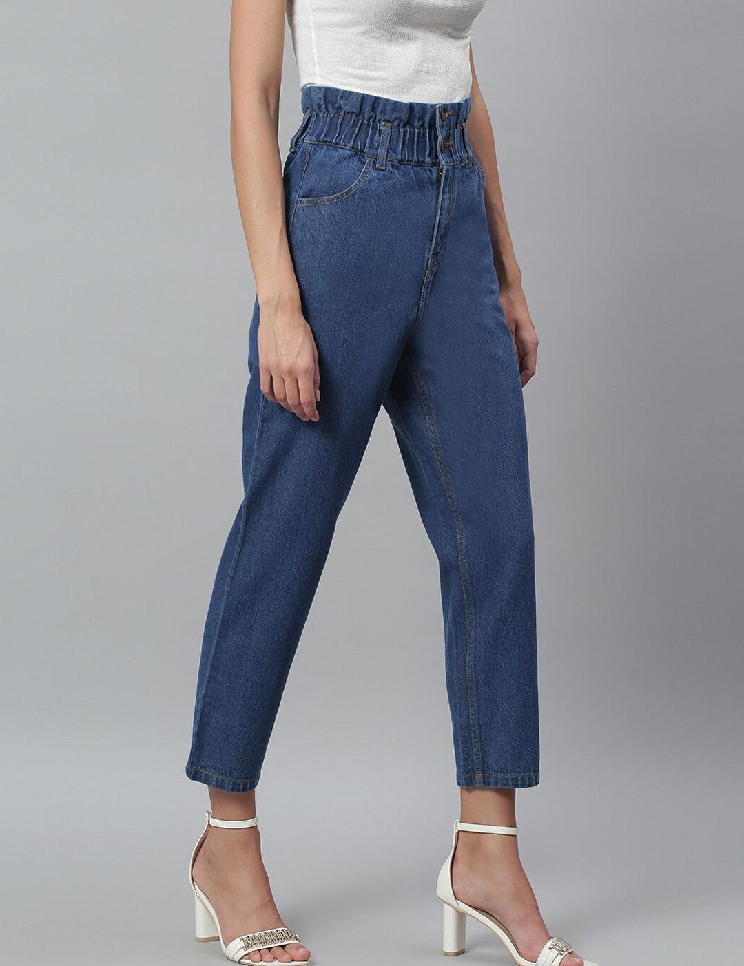 Kotty Women Blue Boyfriend Fit High-Rise Cotton Clean Look Jeans