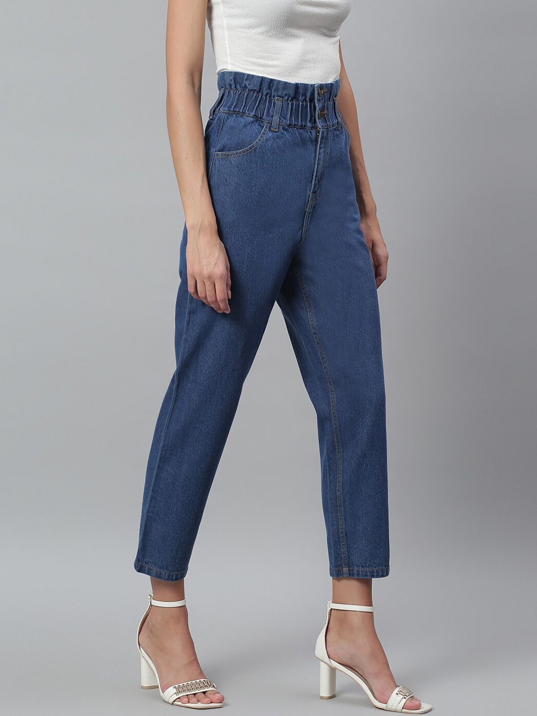 Kotty Women Blue Boyfriend Fit High-Rise Cotton Clean Look Jeans