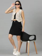 Kotty Floral Self Design Crochet V-Neck Crop Top