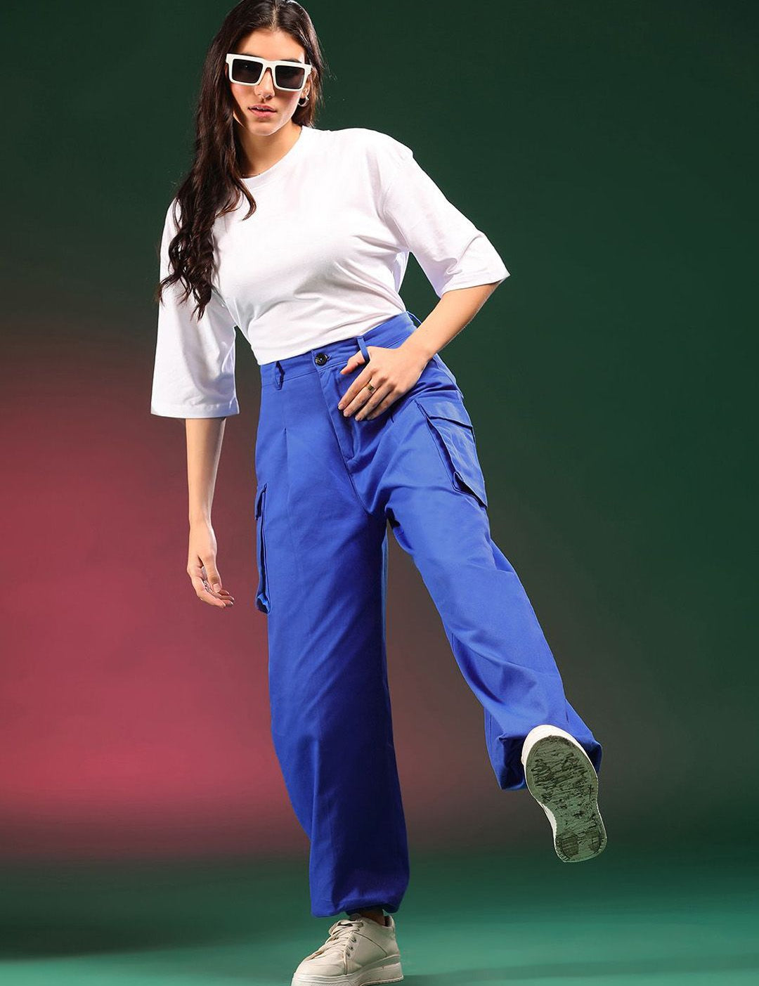 Kotty Women Relaxed Loose Fit High-Rise Easy Wash Cargo Trousers