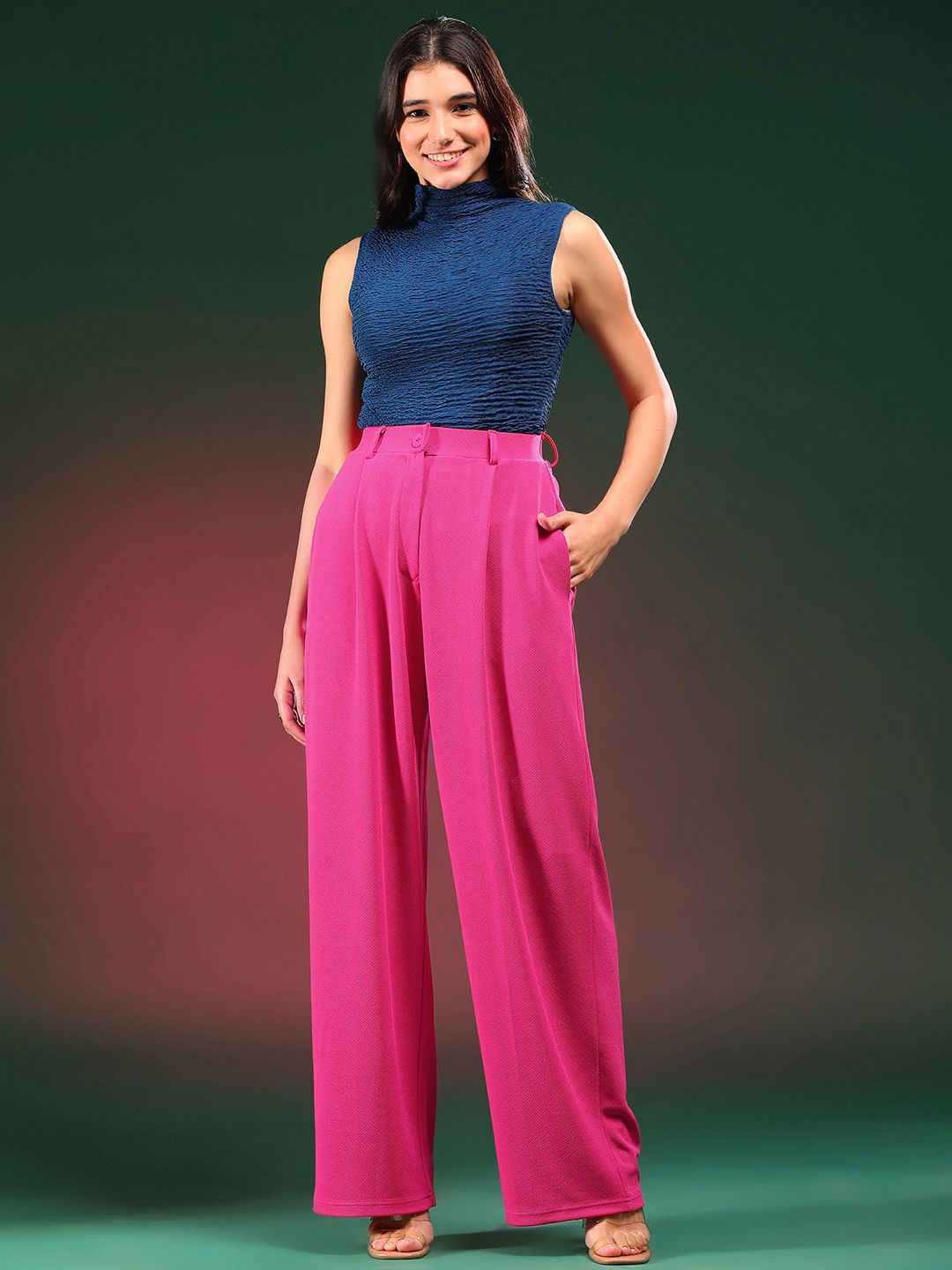 KOTTY BIZwear Women Relaxed Straight Fit High-Rise Easy Wash Parallel Trousers