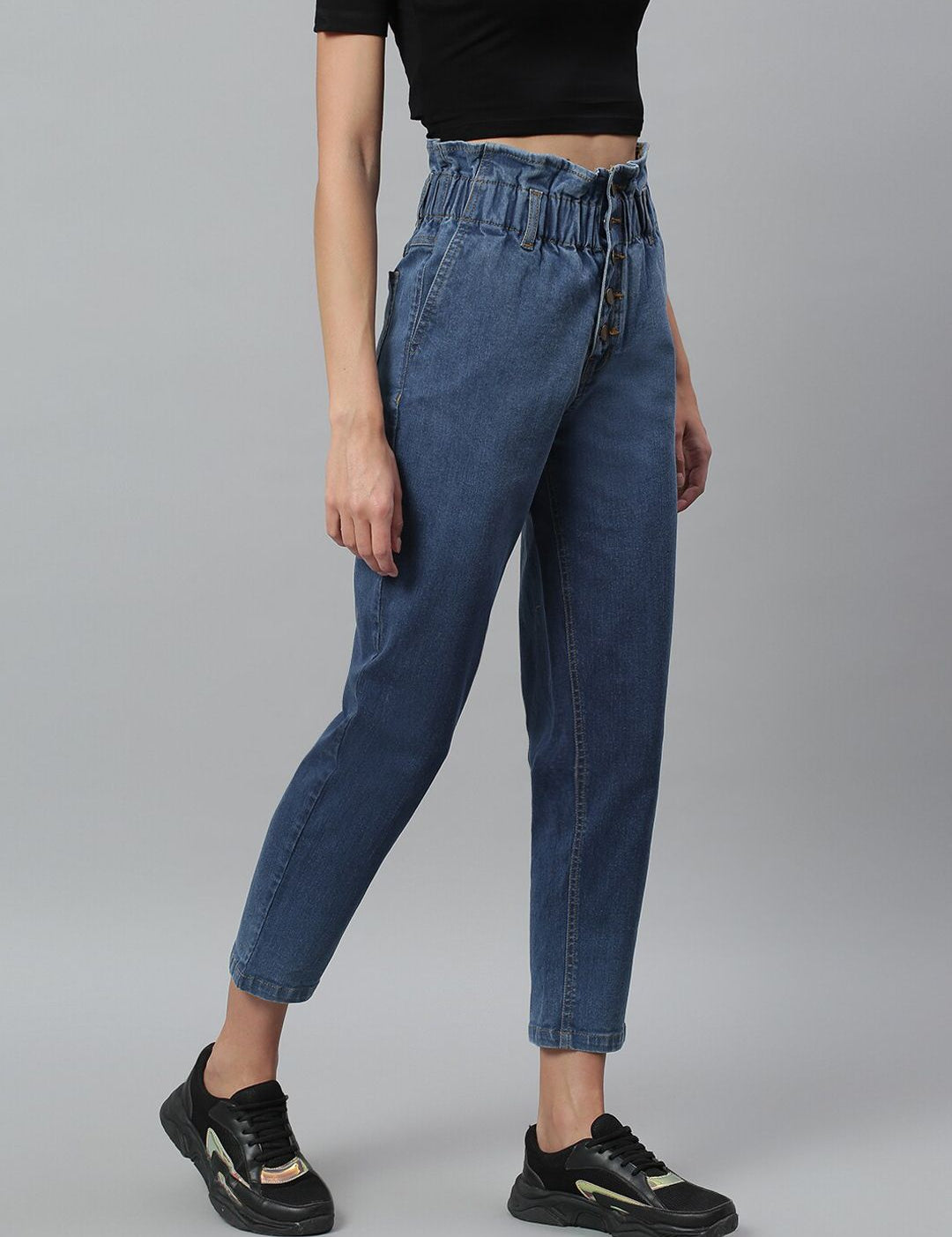 Kotty Women Navy Blue Boyfriend Fit High-Rise Cotton Clean Look Jeans