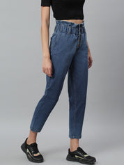 Kotty Women Navy Blue Boyfriend Fit High-Rise Cotton Clean Look Jeans