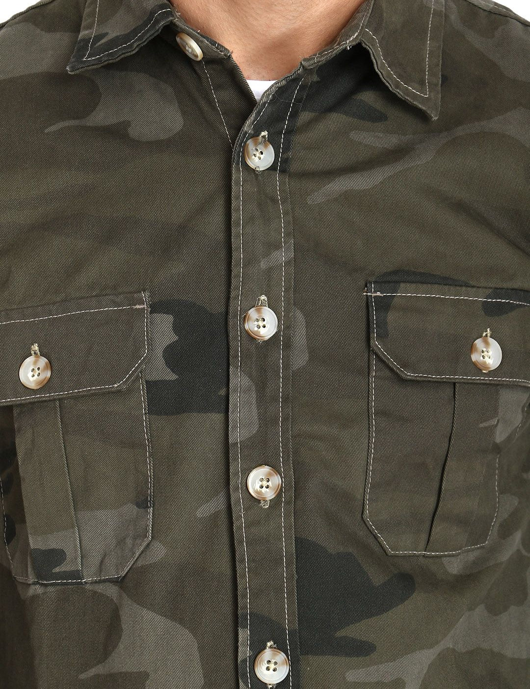 Kotty Men Olive Green Camouflage Printed Jacket