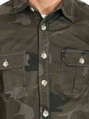 Kotty Men Olive Green Camouflage Printed Jacket