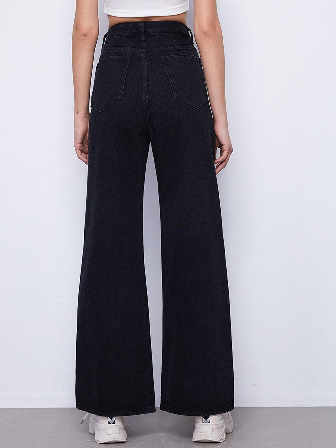 Kotty Women Black Jean Flared High-Rise Low Distress Stretchable Jeans