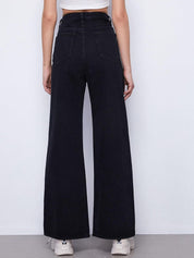 Kotty Women Black Jean Flared High-Rise Low Distress Stretchable Jeans