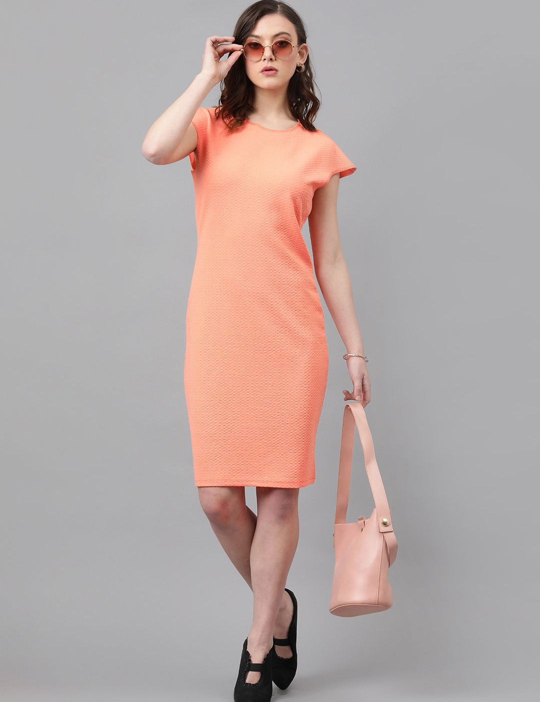 KOTTY Basics Self Design Extended Sleeves Straight Sheath Dress
