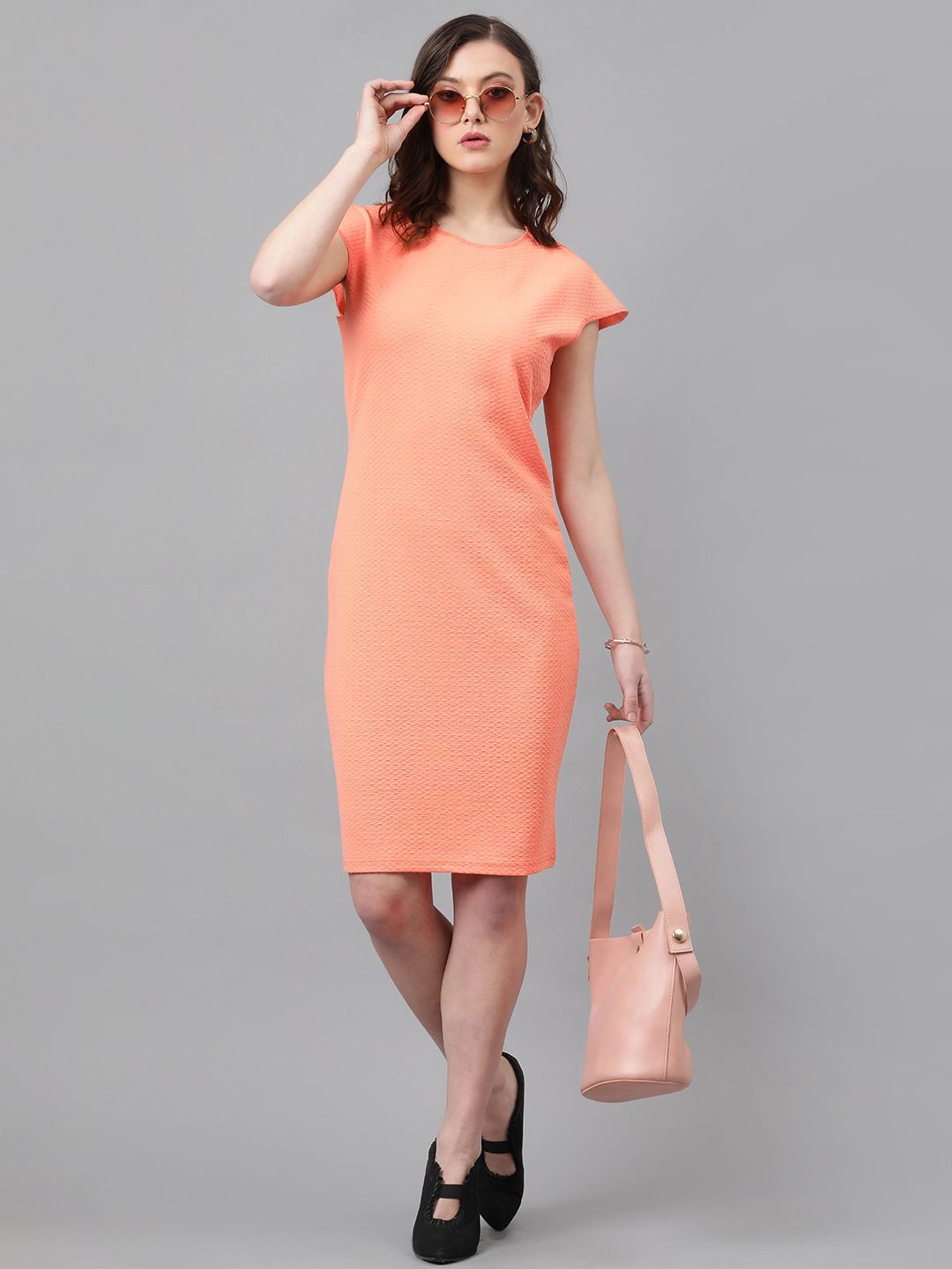 KOTTY Basics Self Design Extended Sleeves Straight Sheath Dress