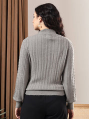 Kotty Women High Neck Cable Knit Pullover Sweater