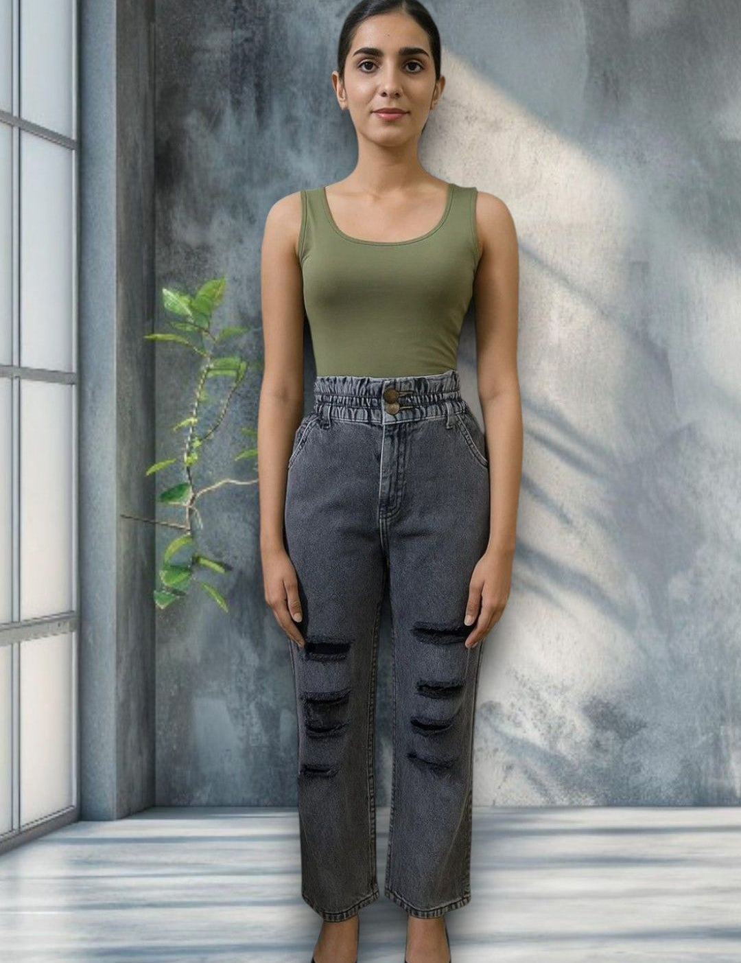 Kotty Women Straight Fit High-Rise Highly Distressed Light Fade Stretchable Jeans