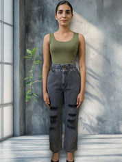 Kotty Women Straight Fit High-Rise Highly Distressed Light Fade Stretchable Jeans