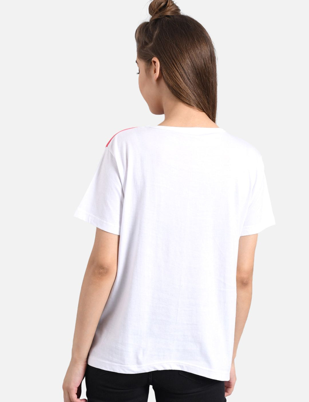 Kotty Women Pink & Grey Solid Round Neck T-shirt