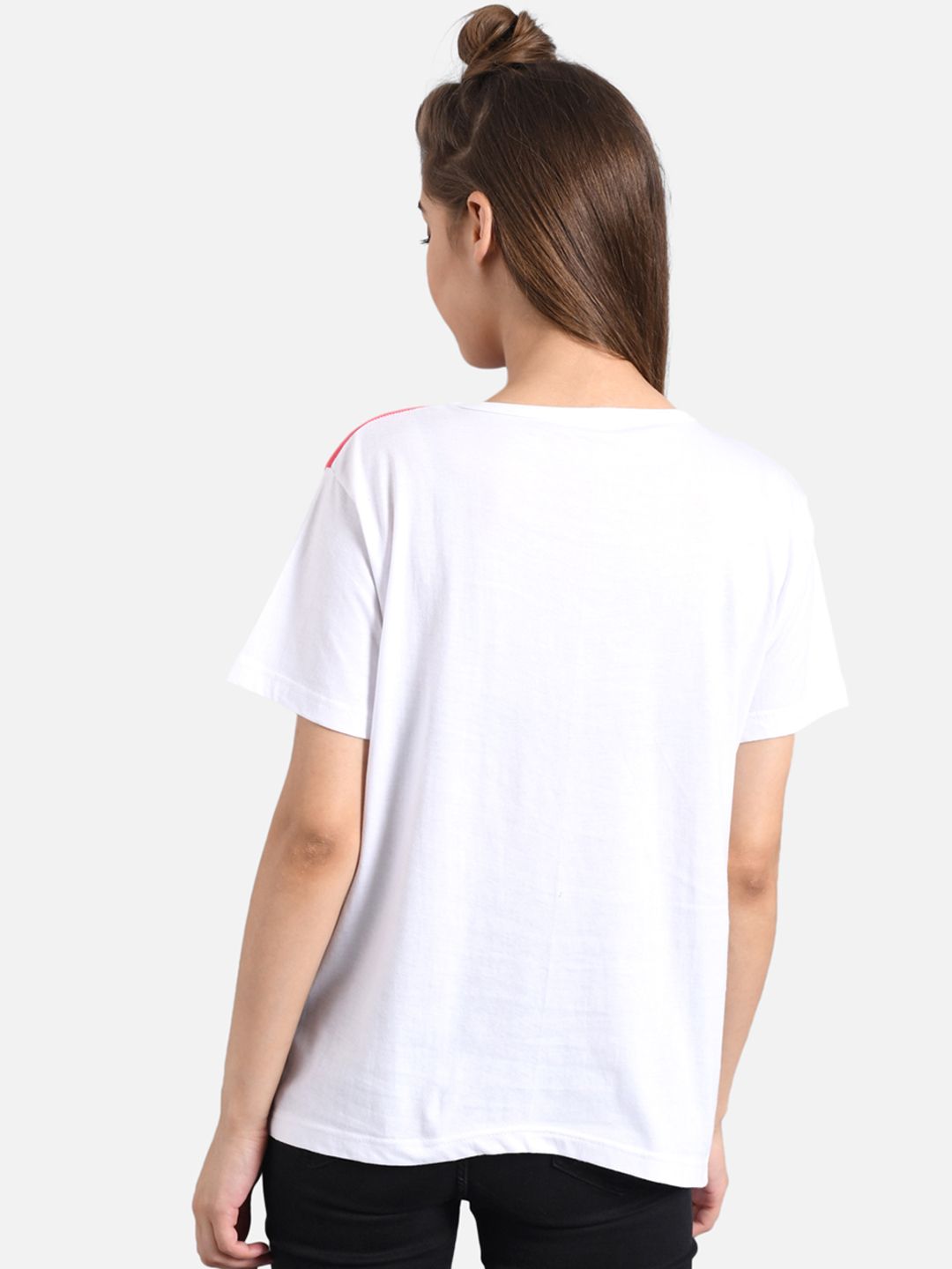 Kotty Women Pink & Grey Solid Round Neck T-shirt